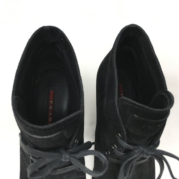 Prada Wedge Ankle Boots Booties Size 37.5/7.5 US - Picture 6 of 11